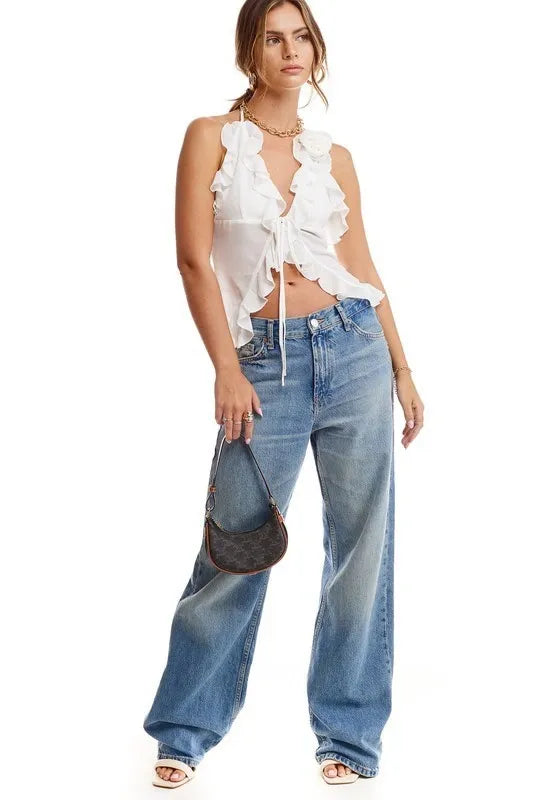 Rose Chiffon Halter Top (white)